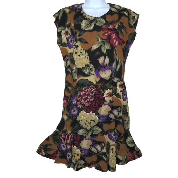 Vintage Sheri Martin Knee Length Shift Dress Floral Ruffle Hem Hawaiian MuuMuu - Picture 11 of 11